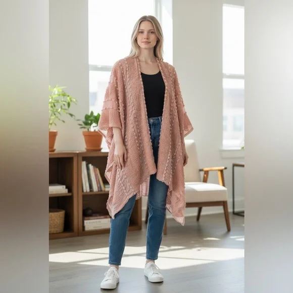 SAACHI Textured Knit Poncho Dusty Pink - Picture 1 of 5